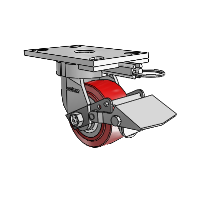 6 Series Kingpinless Casters Top Plate Swivel Caster with 4 x 2 Polyurethane HI-TECH Wheel and Tread Lock Brake