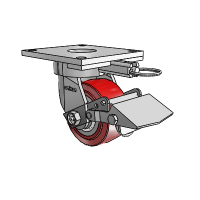 6 Series Kingpinless Casters Top Plate Swivel Caster with 4 x 2 Polyurethane HI-TECH Wheel and Tread Lock Brake