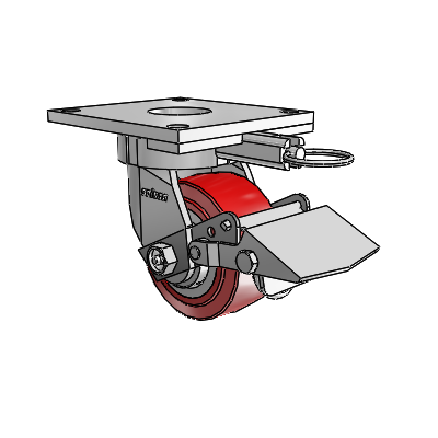 6 Series Kingpinless Casters Top Plate Swivel Caster with 4 x 2 Polyurethane HI-TECH Wheel and Tread Lock Brake