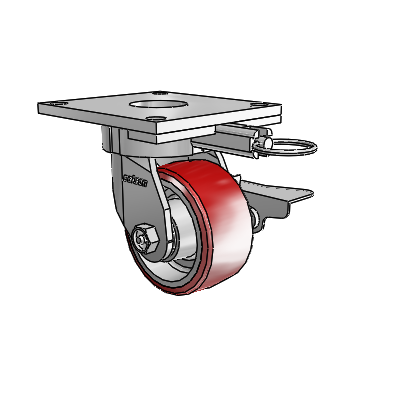 6 Series Kingpinless Casters Top Plate Swivel Caster with 4 x 2 Moldon Polyurethane (Aluminum Core) Wheel and Side Lock Brake
