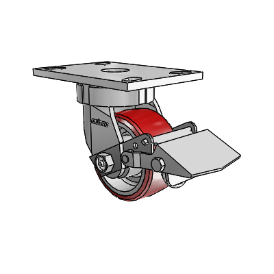6 Series Kingpinless Casters Top Plate Swivel Caster with 4 x 2 Moldon Polyurethane (Aluminum Core) Wheel and Tread Lock Brake