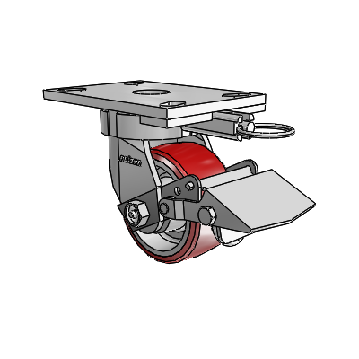 6 Series Kingpinless Casters Top Plate Swivel Caster with 4 x 2 Moldon Polyurethane (Aluminum Core) Wheel and Tread Lock Brake