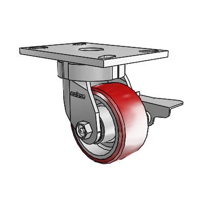 6 Series Kingpinless Casters Top Plate Swivel Caster with 4 x 2 Moldon Polyurethane (Aluminum Core) Wheel and Side Lock Brake