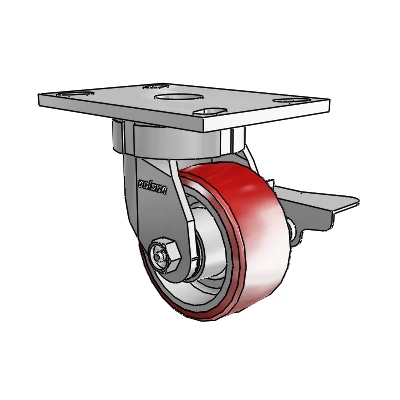 6 Series Kingpinless Casters Top Plate Swivel Caster with 4 x 2 Moldon Polyurethane (Aluminum Core) Wheel and Side Lock Brake