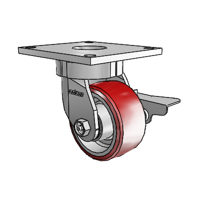 6 Series Kingpinless Casters Top Plate Swivel Caster with 4 x 2 Moldon Polyurethane (Aluminum Core) Wheel and Side Lock Brake