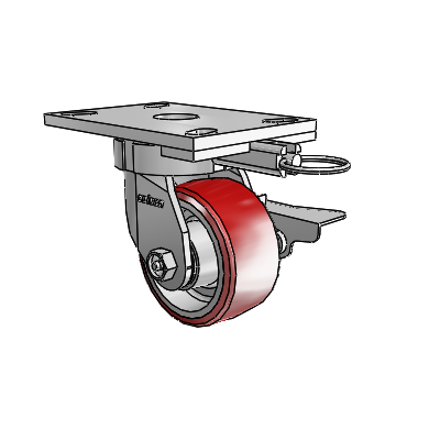 6 Series Kingpinless Casters Top Plate Swivel Caster with 4 x 2 Moldon Polyurethane (Aluminum Core) Wheel and Side Lock Brake