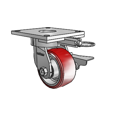 6 Series Kingpinless Casters Top Plate Swivel Caster with 4 x 2 Moldon Polyurethane (Aluminum Core) Wheel and Side Lock Brake