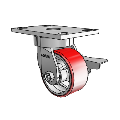 6 Series Kingpinless Casters Top Plate Swivel Caster with 4 x 2 Moldon Polyurethane (Cast Iron Core) Wheel and Side Lock Brake