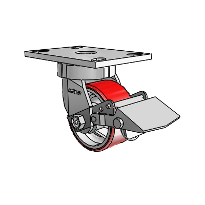 6 Series Kingpinless Casters Top Plate Swivel Caster with 4 x 2 Moldon Polyurethane (Cast Iron Core) Wheel and Tread Lock Brake