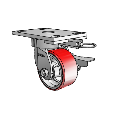 6 Series Kingpinless Casters Top Plate Swivel Caster with 4 x 2 Moldon Polyurethane (Cast Iron Core) Wheel and Side Lock Brake