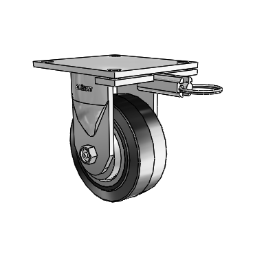 6 Series Kingpinless Casters Top Plate Rigid Caster with 5 x 2 Performa Rubber (Flat/Black) Wheel