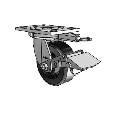 6 Series Casters Top Plate Swivel Zinc Caster with 5 x 2 Black Phenolic Wheel and Tread Lock Brake