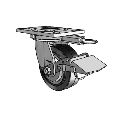 6 Series Casters Top Plate Swivel Zinc Caster with 5 x 2 Black on Grey Performa Rubber (Flat/Black) Wheel and Tread Lock Brake