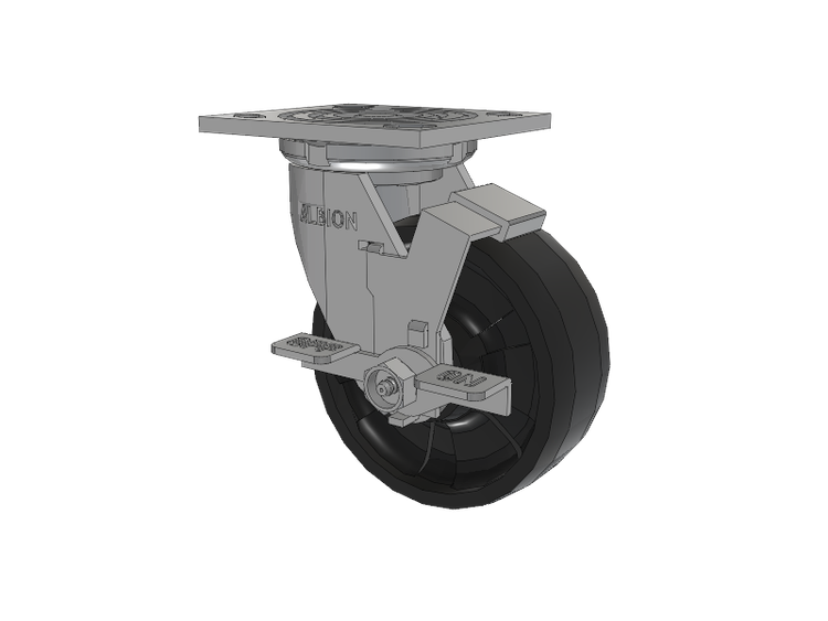 16 Series Top Plate Swivel Caster with 5 x 2 Black Nylon NG - Maxim Nylon Wheel and Face Brake