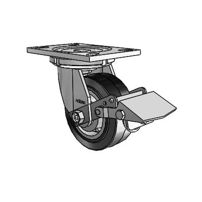 6 Series Casters Top Plate Swivel Zinc Caster with 5 x 2 Black on Grey Performa Rubber (Flat/Black) Wheel and Tread Lock Brake