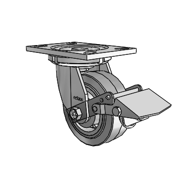 6 Series Casters Top Plate Swivel Zinc Caster with 5 x 2 Grey on Grey Performa Rubber (Flat/Grey) Wheel and Tread Lock Brake
