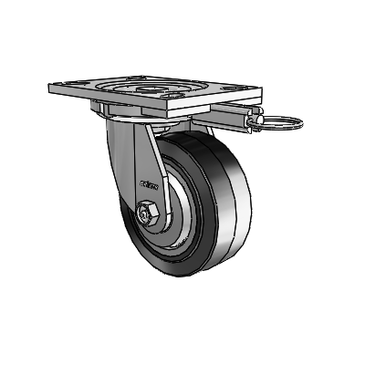 6 Series Casters Top Plate Swivel Zinc Caster with 5 x 2 Black on Grey Performa Rubber (Flat/Black) Wheel