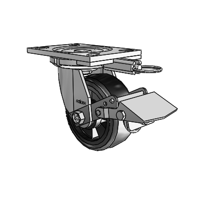 6 Series Casters Top Plate Swivel Zinc Caster with 5 x 2 Black on Black Trans-forma LT (Flat) Wheel and Tread Lock Brake