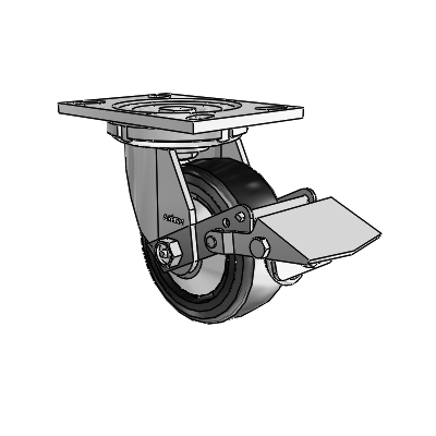 6 Series Casters Top Plate Swivel Zinc Caster with 5 x 2 Black on Black Trans-forma LT (Flat) Wheel and Tread Lock Brake
