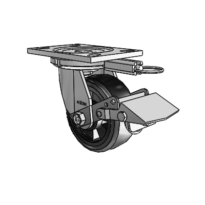 6 Series Casters Top Plate Swivel Zinc Caster with 5 x 2 Black on Black Trans-forma LT (Flat) Wheel and Tread Lock Brake