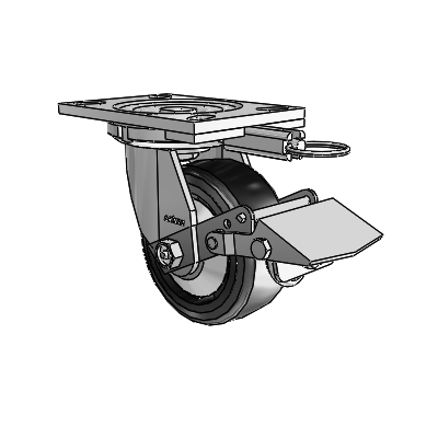 6 Series Casters Top Plate Swivel Zinc Caster with 5 x 2 Black on Black Trans-forma LT (Flat) Wheel and Tread Lock Brake