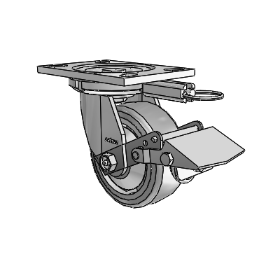 6 Series Casters Top Plate Swivel Zinc Caster with 5 x 2 Grey on Grey Trans-forma (Flat) Wheel and Tread Lock Brake