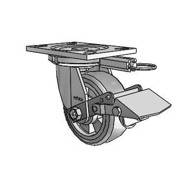 6 Series Casters Top Plate Swivel Zinc Caster with 5 x 2 Grey on Grey Trans-forma HD (Flat) Wheel and Tread Lock Brake