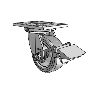 6 Series Casters Top Plate Swivel Zinc Caster with 5 x 2 Grey on Grey Trans-forma HD (Flat) Wheel and Tread Lock Brake