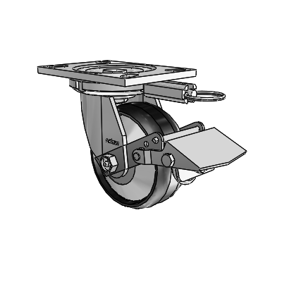 6 Series Casters Top Plate Swivel Zinc Caster with 5 x 2 Black Maxim Wheel and Tread Lock Brake