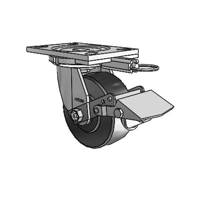6 Series Casters Top Plate Swivel Zinc Caster with 5 x 2 Black Commander HD Wheel and Tread Lock Brake