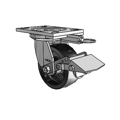 6 Series Casters Top Plate Swivel Zinc Caster with 5 x 2 Black Polyolefin Wheel and Tread Lock Brake