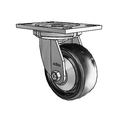 Roulettes de la série 6, à plaque supérieure pivotante en zinc, équipées de 5 roues noires Endura en élastomère plein de dimensions 2