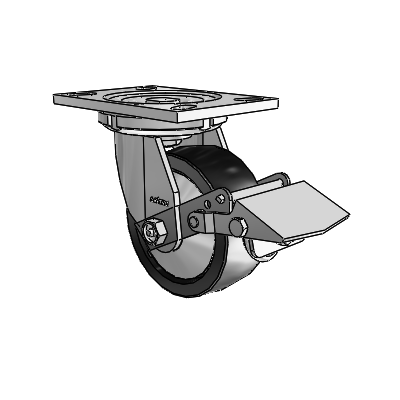 6 Series Casters Top Plate Swivel Zinc Caster with 5 x 2 Black Polyolefin Wheel and Tread Lock Brake