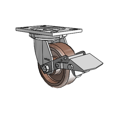 6 Series Casters Top Plate Swivel Zinc Caster with 5 x 2 Brown Thermo Wheel and Tread Lock Brake