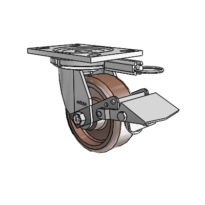 6 Series Casters Top Plate Swivel Zinc Caster with 5 x 2 Brown Thermo Wheel and Tread Lock Brake