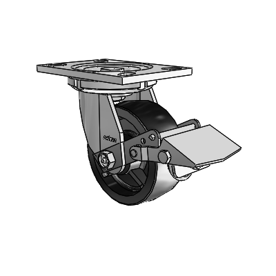 6 Series Casters Top Plate Swivel Zinc Caster with 5 x 2 Black Polyolefin Wheel and Tread Lock Brake