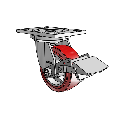 6 Series Casters Top Plate Swivel Zinc Caster with 5 x 2 Maroon on Grey Polyurethane HI-TECH Wheel and Tread Lock Brake