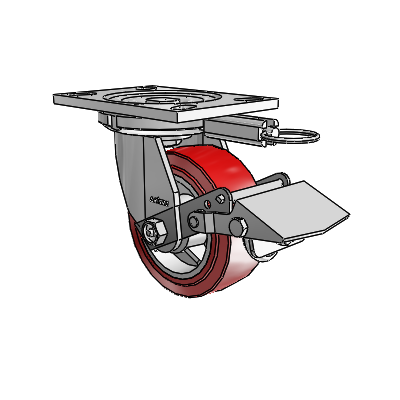 6 Series Casters Top Plate Swivel Zinc Caster with 5 x 2 Maroon on Grey Polyurethane HI-TECH Wheel and Tread Lock Brake