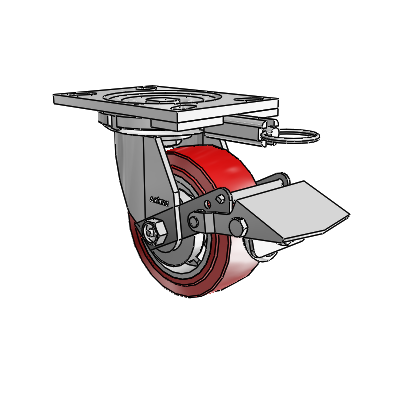 6 Series Casters Top Plate Swivel Zinc Caster with 5 x 2 Maroon on Grey Polyurethane HI-TECH Wheel and Tread Lock Brake