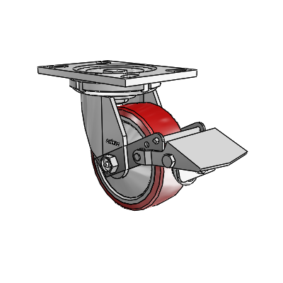6 Series Casters Top Plate Swivel Zinc Caster with 5 x 2 Maroon on Silver Moldon Polyurethane (Aluminum Core) Wheel and Tread Lock Brake