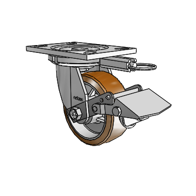 6 Series Casters Top Plate Swivel Zinc Caster with 5 x 2 Brown on Silver Moldon Nylon (Aluminum Core) Wheel and Tread Lock Brake