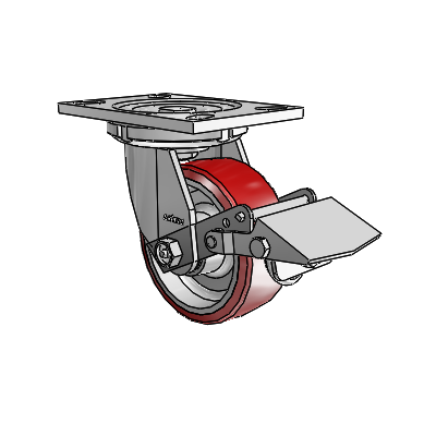 6 Series Casters Top Plate Swivel Zinc Caster with 5 x 2 Maroon on Silver Moldon Polyurethane (Aluminum Core) Wheel and Tread Lock Brake