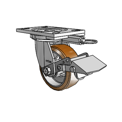 6 Series Casters Top Plate Swivel Zinc Caster with 5 x 2 Brown on Silver Moldon Nylon (Aluminum Core) Wheel and Tread Lock Brake
