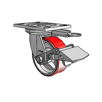 6 Series Casters Top Plate Swivel Zinc Caster with 5 x 2 Maroon on Silver Moldon Polyurethane (Cast Iron Core) Wheel and Tread Lock Brake