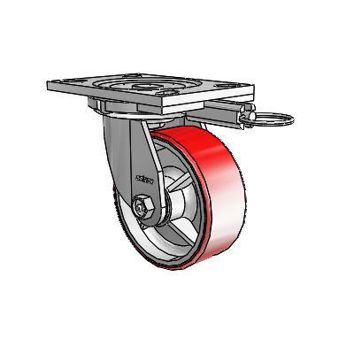6 Series Casters Top Plate Swivel Zinc Caster with 5 x 2 Maroon on Silver Moldon Polyurethane (Cast Iron Core) Wheel