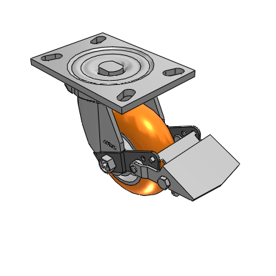 6 Series Casters Top Plate Swivel Caster with 5 x 2 CG Max Orange Wheel and Tread Lock Brake