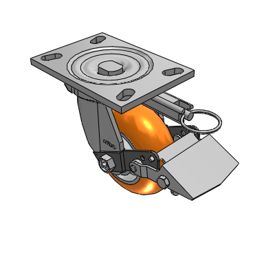 6 Series Casters Top Plate Swivel Caster with 5 x 2 CG Max Orange Wheel and Tread Lock Brake