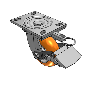 6 Series Casters Top Plate Swivel Caster with 5 x 2 CG Max Orange Wheel and Tread Lock Brake