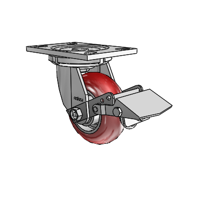 6 Series Casters Top Plate Swivel Zinc Caster with 5 x 2 Maroon on Silver CG Max Maroon Wheel and Tread Lock Brake