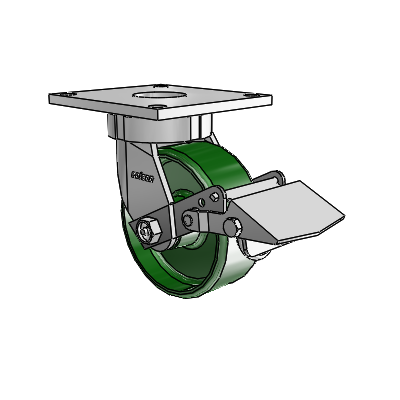 6 Series Kingpinless Casters Top Plate Swivel Caster with 5 x 2 Cast Iron Wheel and Tread Lock Brake
